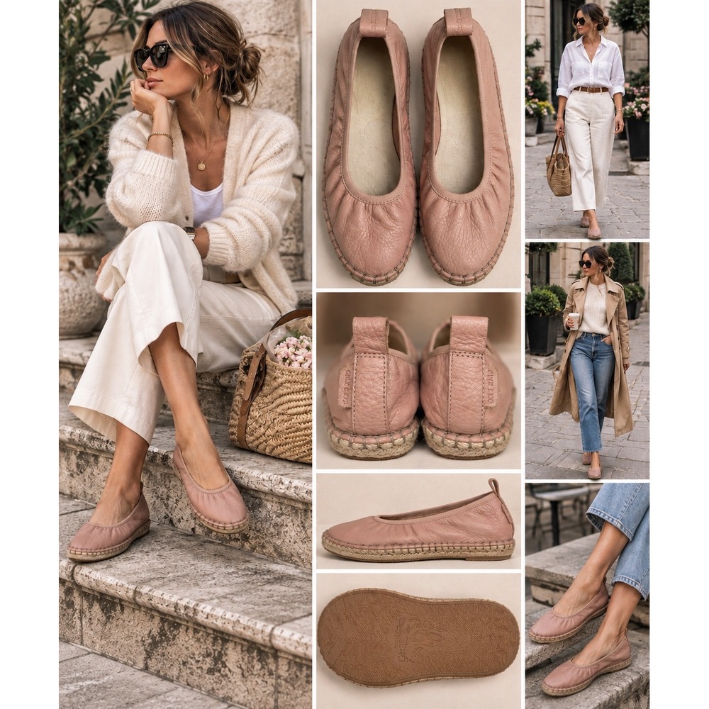 Cole Haan Womens 8.5 Pink Leather Ballet Flats Espadrille Coastal Quiet Luxury